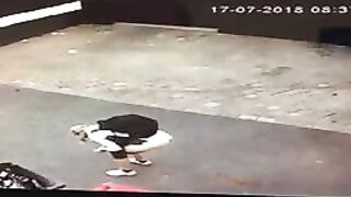Girl takes a huge shit on the floor and spreads it around