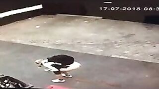 Girl takes a huge shit on the floor and spreads it around
