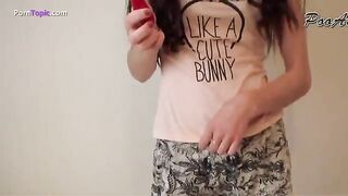 Brunette young babe feeds her mature slave