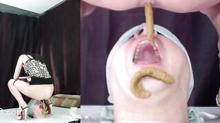 Woman with heels eating her own shit