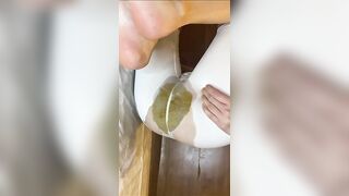 Pissing and pooping in her tight pants