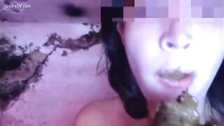Girl eating loads of messy shit