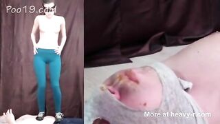 Woman stands over man's face and shits, he eats it