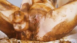 Fat woman rolls in her own shit