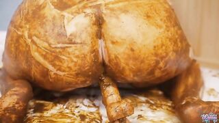 Fat woman rolls in her own shit