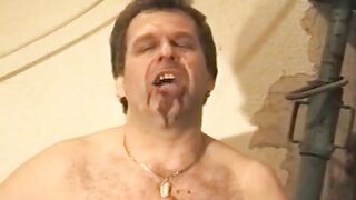 Girl makes man eat shit in a shed