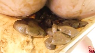 Girl takes a shit in her panties on a chair