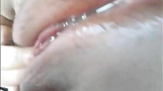 Blonde spreads ass and piss dribbles out