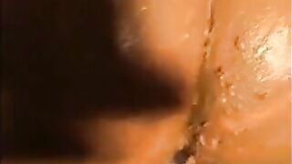 Woman eats shit off of a towel