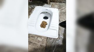 Slut steps in shit that fell out of toilet