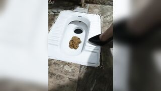Slut steps in shit that fell out of toilet