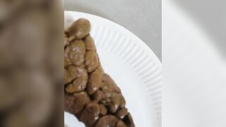 Blonde in lingerie drops a load onto a plate