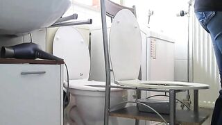 Woman eats shit off the toilet lid