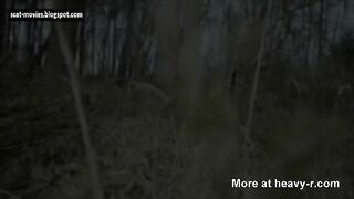 Chick in a dress drops a mess in the woods