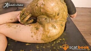 Girl lays in her own shit and smears it on her thighs