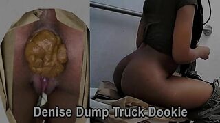 Woman takes a shit through a hole in the wall