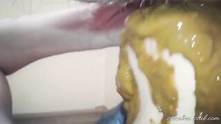 Girl eats a big pile of shit from the toilet