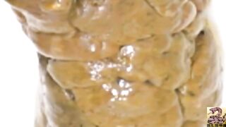 Wet shit protrudes from asshole close-up