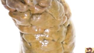 Wet shit protrudes from asshole close-up