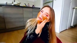 Girl covers her ass in shit and spreads it all over her body