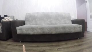 Girl plays with a dildo and covers her tits and ass in shit