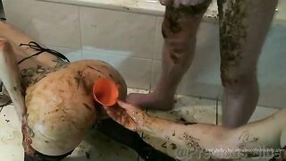 Girl with shit on her asshole spreads her ass cheeks