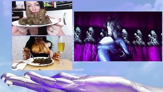Girl enjoys a meal of shit and wine with her partner