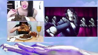 Girl enjoys a meal of shit and wine with her partner