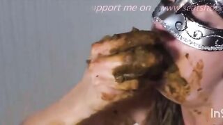 Professional porn star shits and chews with dildo