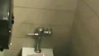 Woman takes a huge shit on a public toilet
