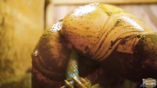 Chick eats a massive pile of shit in a bathtub