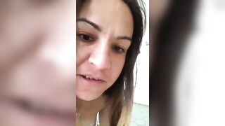 Girl takes a shit on the floor with her ass out and gets it on her feet