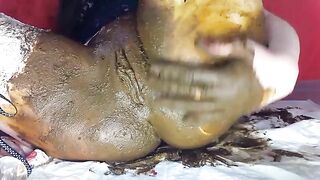 Girl poops a huge load out of her asshole