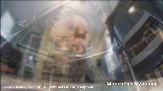 Girl spreads her ass on a weird toilet seat contraption