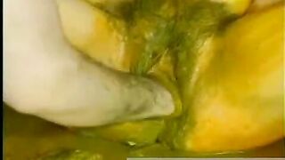 Slut smears shit all over her face and eats it