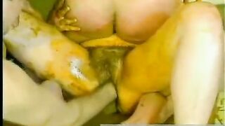 Slut smears shit all over her face and eats it
