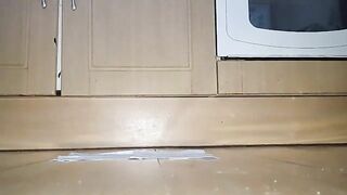 Woman takes a shit on the bathroom floor