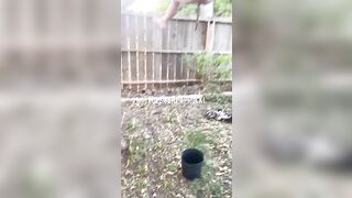Naked woman takes a big shit out of a tree