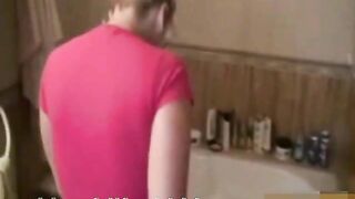 Woman steps in her own shit on the floor