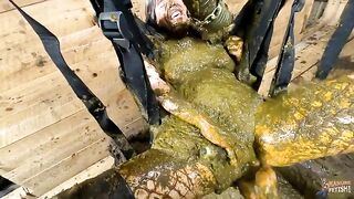 Bitch takes a huge shit on the ground while wearing a diaper