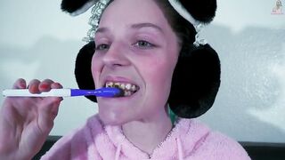 Girl eats her own shit from a toothbrush
