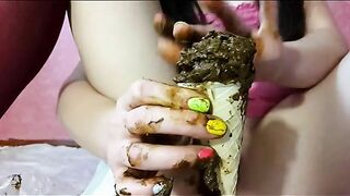 Girl smears asshole full of shit on a cupcake