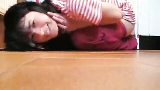 Girl squats and takes a shit on the floor while eating it with her mouth