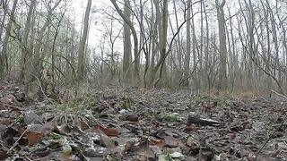 Slut squats and shits in the woods