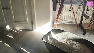 Girl covers her ass in a massive pile of shit