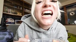 Girl eats shit with a spoon