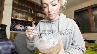 Girl eats shit with a spoon