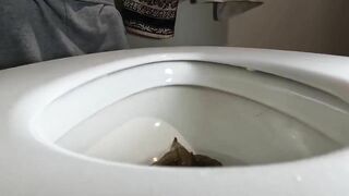 Woman drops a fat shit in a toilet