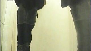 Chubby girl pisses her pants while bent over
