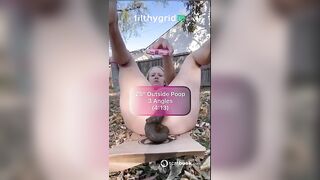 Woman hangs upside-down and takes a shit on leaves